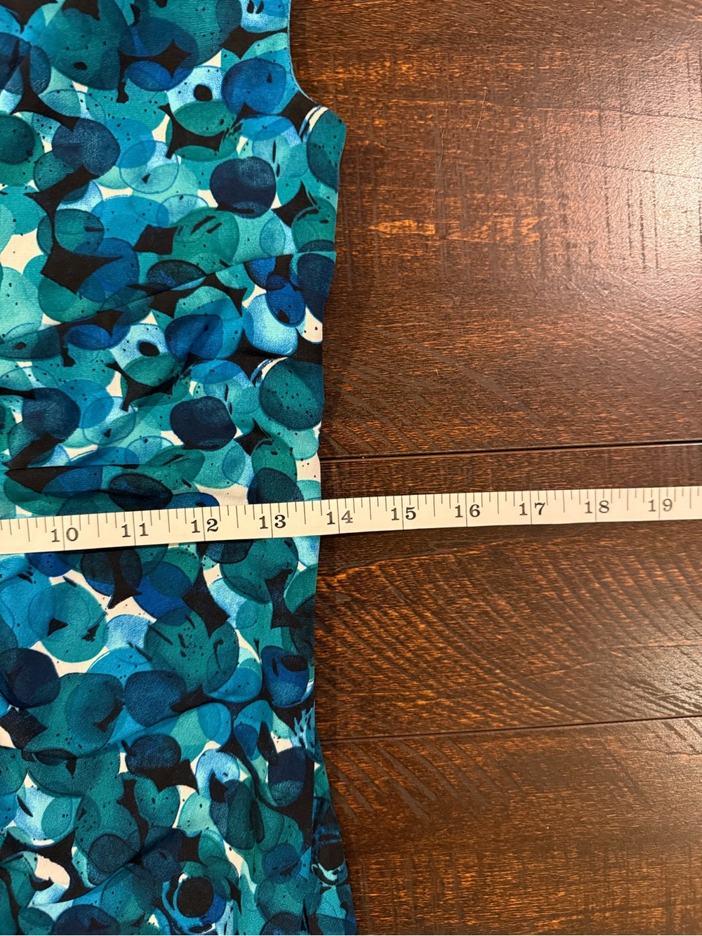 Connected Apparel Blue Abstract Print Ruched Sheath Dress Size 6 - Picture 11 of 13